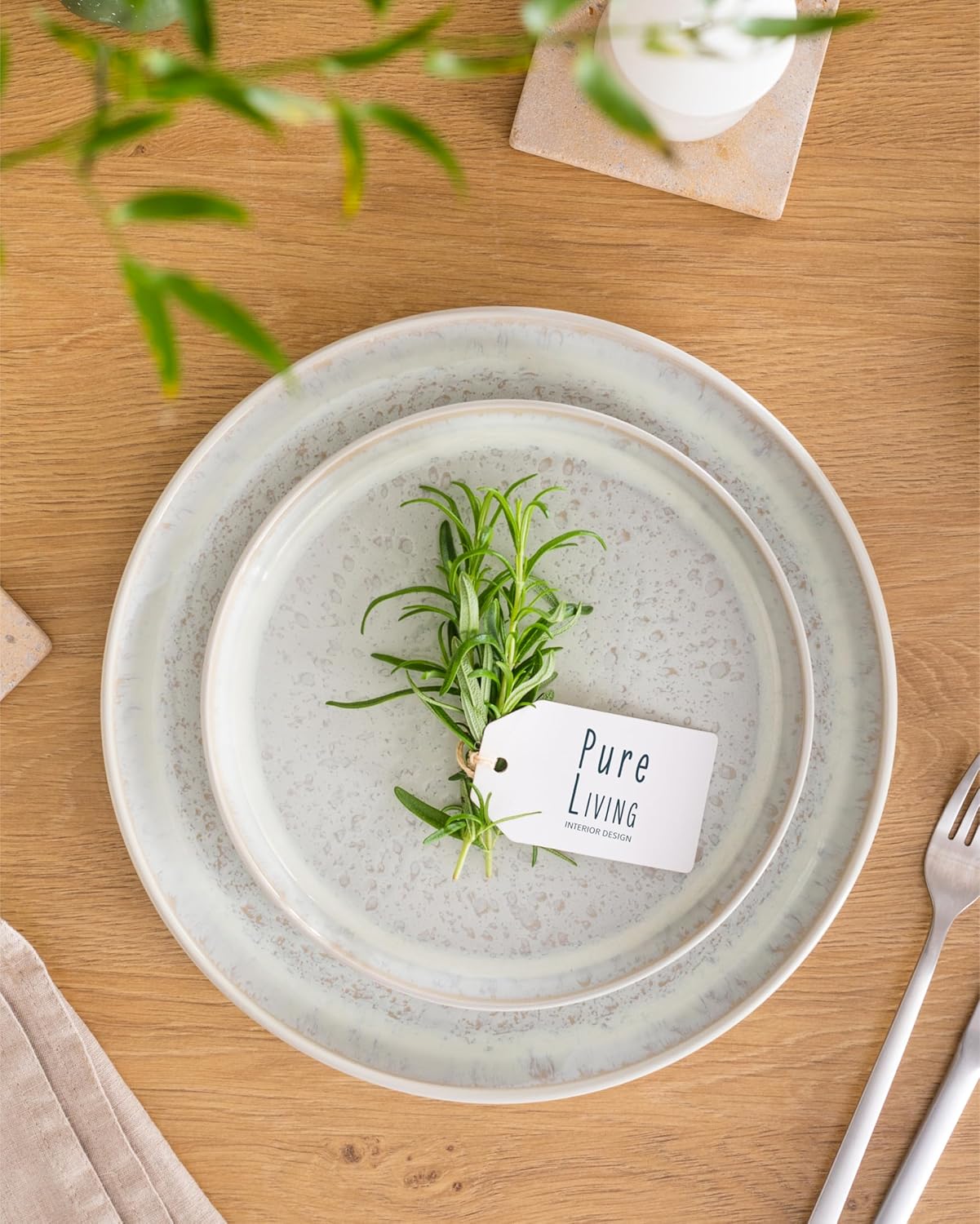 Stoneware dinnerware set 4 persons 12 pcs - Mediterranean dinnerware set, dishwasher, microwave and scratch resistant - bowl and plate set - dinnerware Pure Living Light Beige…