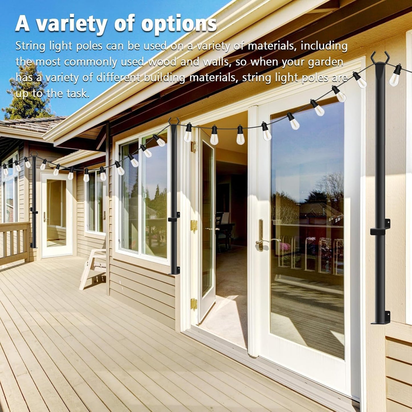 10 Pack String Light Poles,5Ft Metal Poles for Outdoor String Lights,Outdoor Light Poles with Post,Poles/Stand for Outside,Patio,Deck,Backyard,Garden Wedding,Party