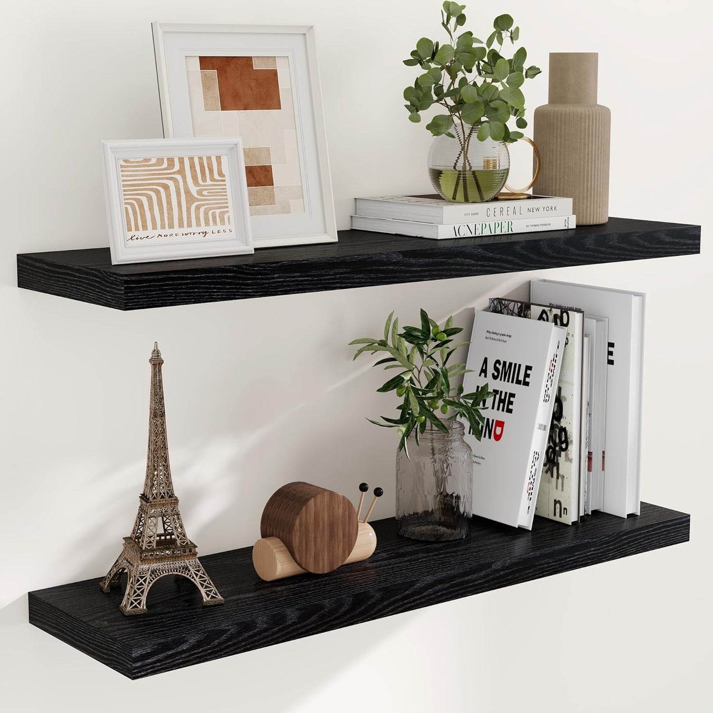 40 Inch Floating Shelves Black, 40" W x 9.3" D Floating Shelf Set of 2, Farmhouse Wood Wall Shelves for Bedroom, Kitchen, Wall Mounted Deep Shelving for Home Decor