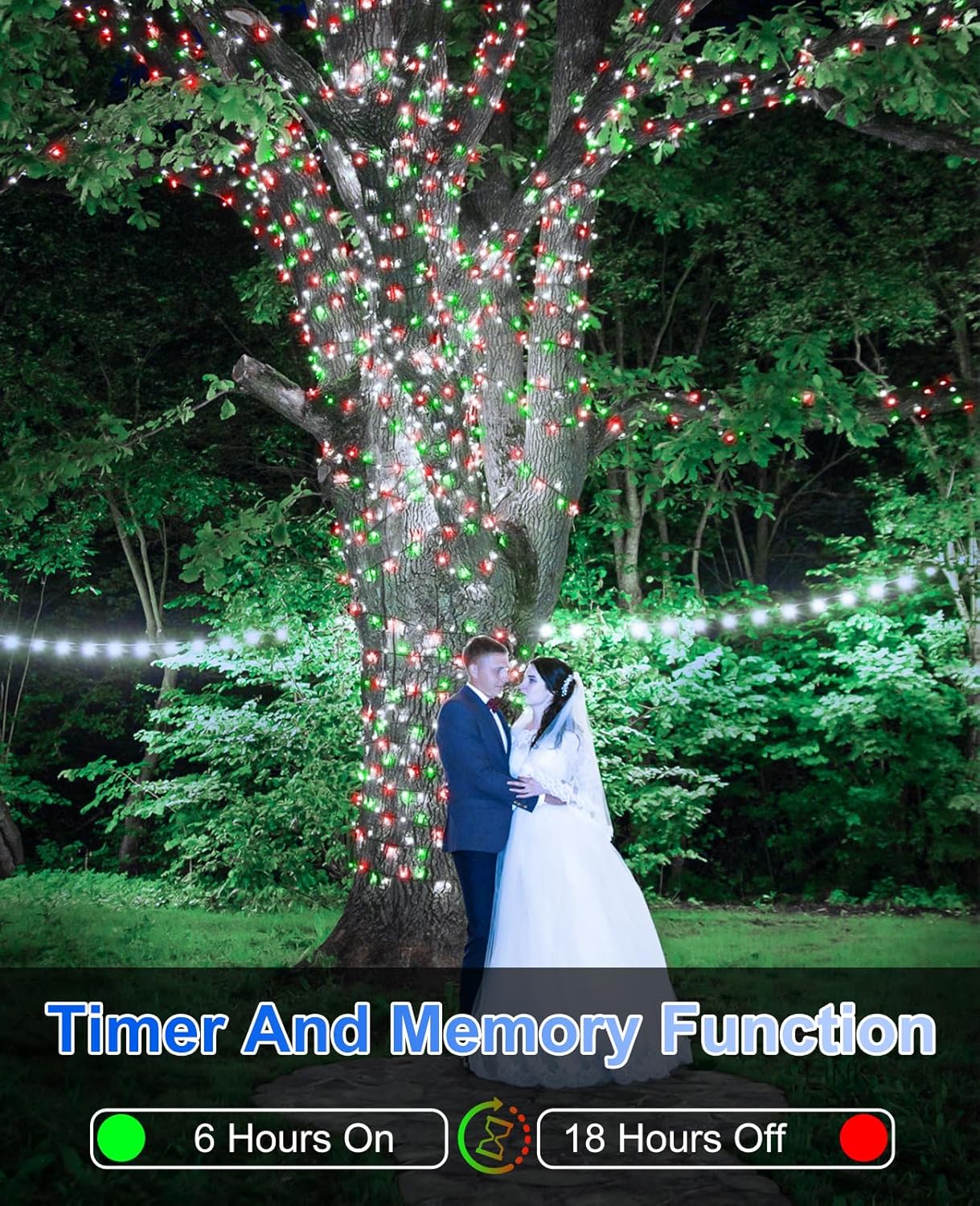 Christmas Lights Outdoor 40Ft 120 LED, Green Wire Christmas Tree Lights for Indoor Waterproof, 8 Modes & Timer, Connectable String Light for Bedroom Yard Party Wedding Decorations, Red Green