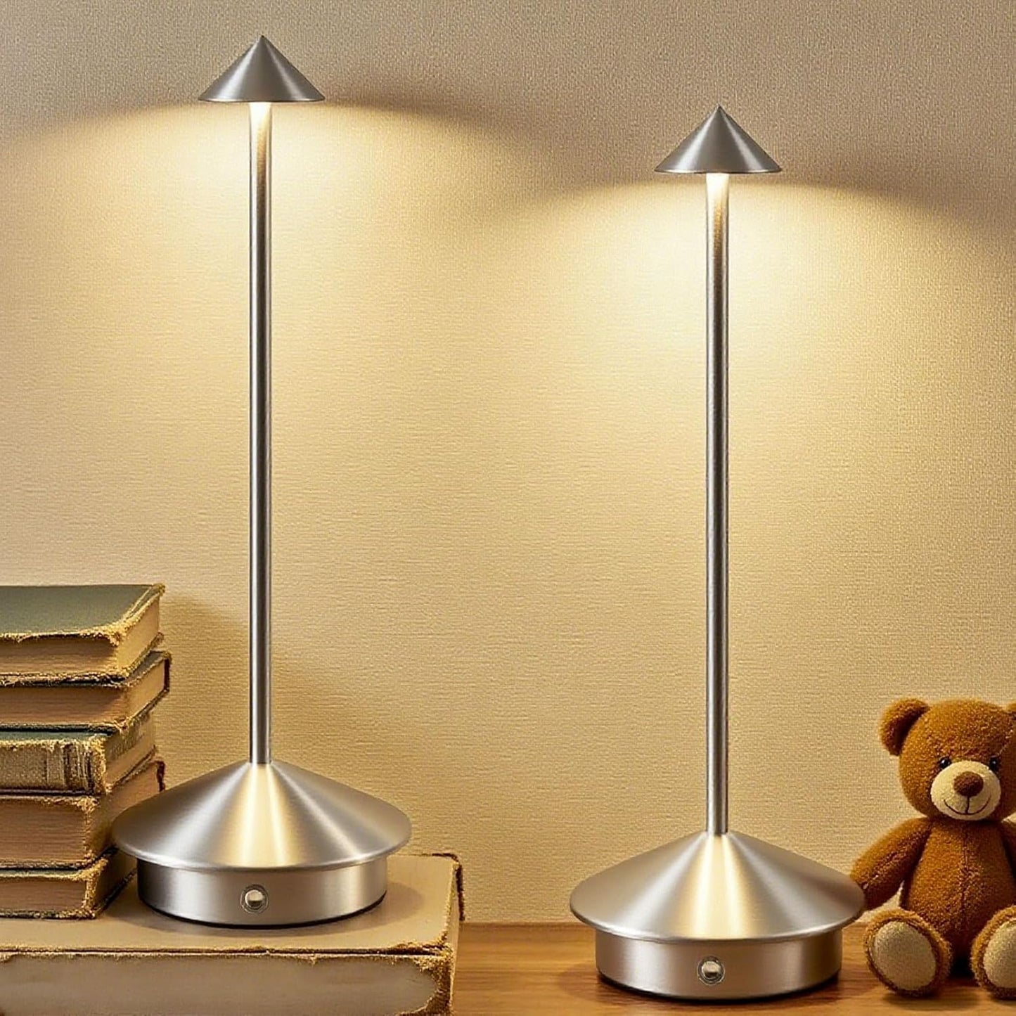 2 Pack Cordless LED Table Lamp, Rechargeable 5200mAH Battery Operated Lamp for Decor, 3 Color Stepless Dimming Desk Lamps, for Restaurant, Bedroom, Outdoor Camping, Coffee Shop, Night Light