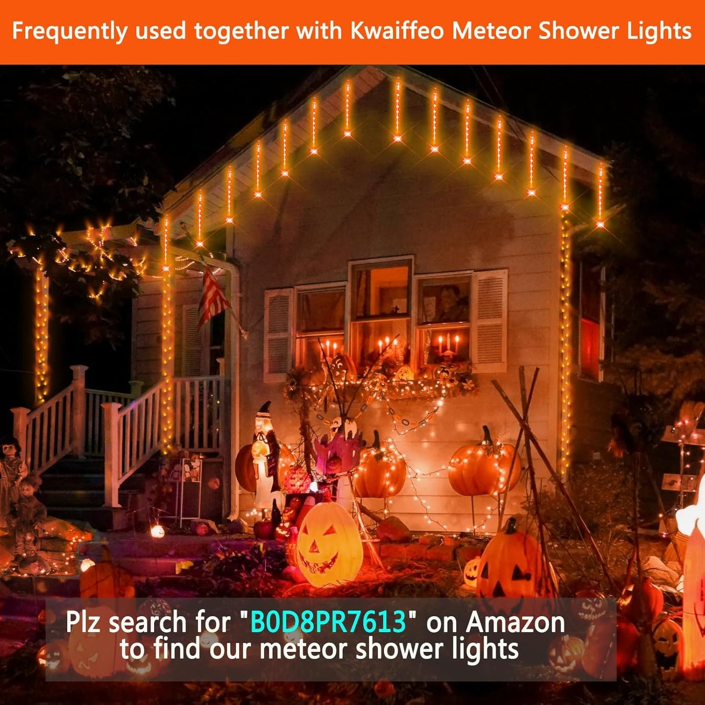 Kwaiffeo Orange Halloween Lights 500LED 164FT 8 Modes Orange String Lights Outdoor Indoor for Halloween Decorations Fall Decor Yard Tree Party Outside