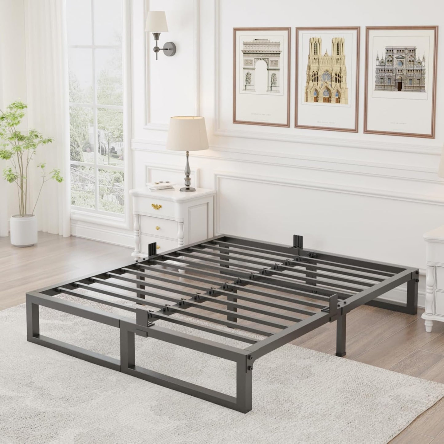 10 inch California King Size Bed Frame Low Profile Metal Platform Frames with Mattress Slide Stopper,Heavy Steel Slats Support,No Box Spring Needed,Noise Free,Non-Slip,Easy Assembly