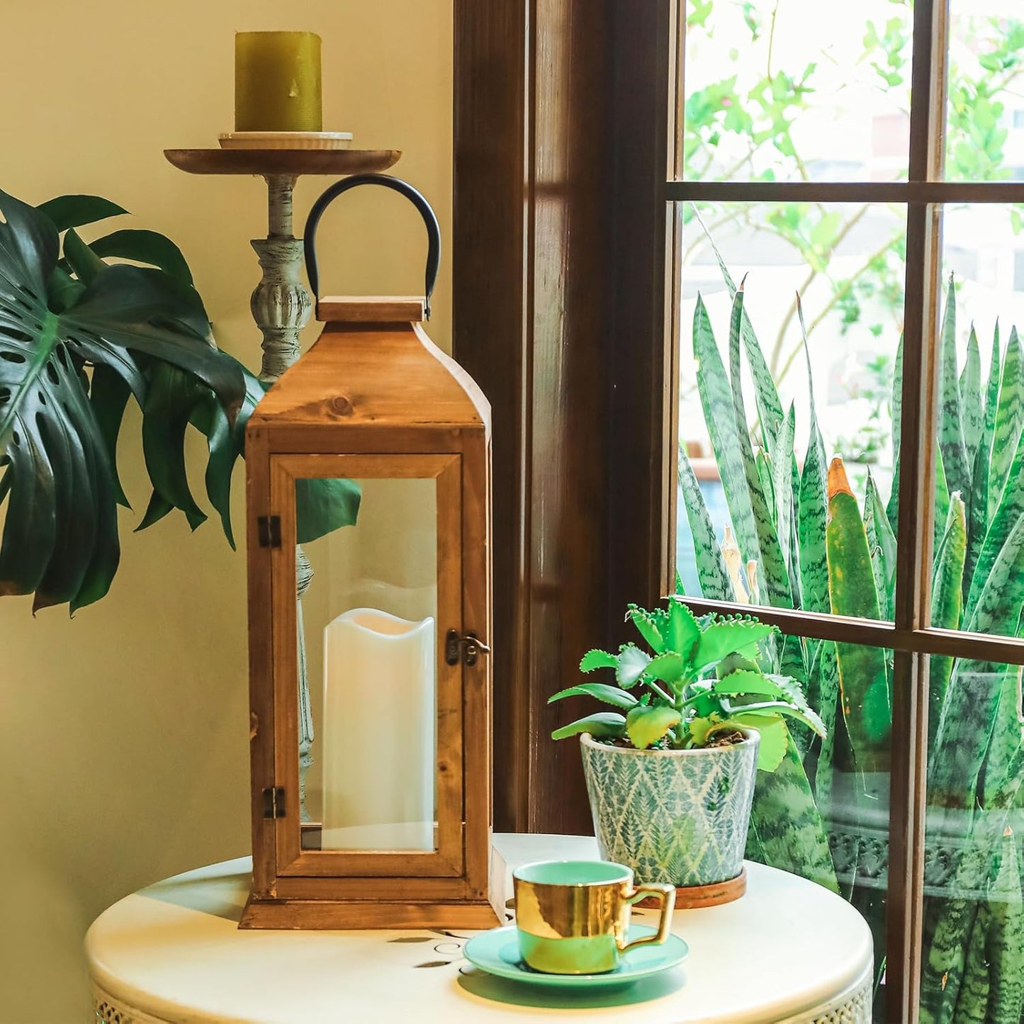 Bdor Large 22.5 Inch Decorative Lanterns with Flameless Pillar Candles, IP65 Waterproof Black Metal Lanterns for Home Decor, Indoor Outdoor, Front Porch, Garden, Farmhouse, Wedding Use