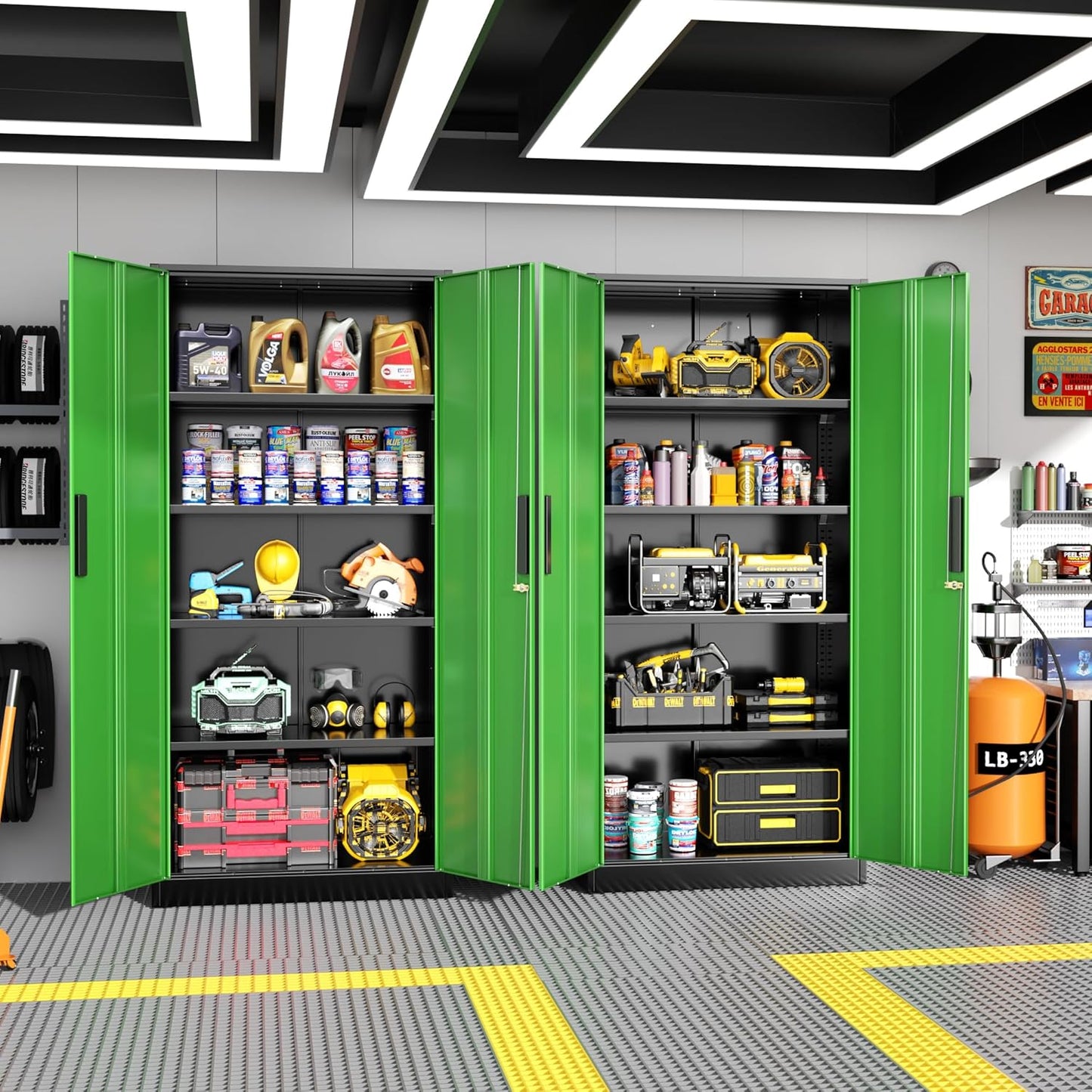 Greenvelly Metal Garage Storage Cabinet, Steel Lockable Storage Cabinet with Doors and Shelves,Office Storage Cabinets, Tall Metal Cabinet for Garage Office School Gym Warehouse