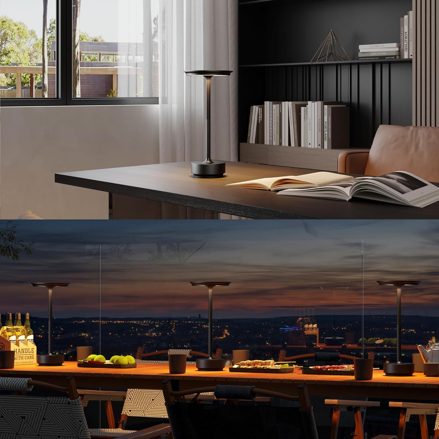 Cordless Table Lamp, LED Rechargeable Table Light with 3 Temp Settings, Stepless Dimming, 5000mAh Battery, USB-C, Memory, Aluminum Alloy, for Home, Patio, Restaurant, Outdoor. Black