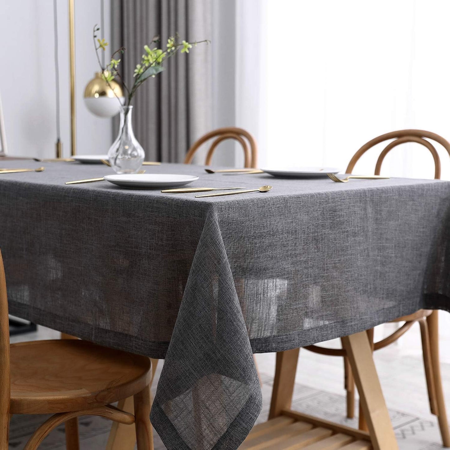 maxmill Flaxy Faux Linen Table Cloth with 2-Tone Slubby Texture Wrinkle Free Anti-Shrink Soft Tablecloth for Kitchen Dining Tabletop Outdoor and Indoor Use Rectangle 60 x 104 Inch Charcoal