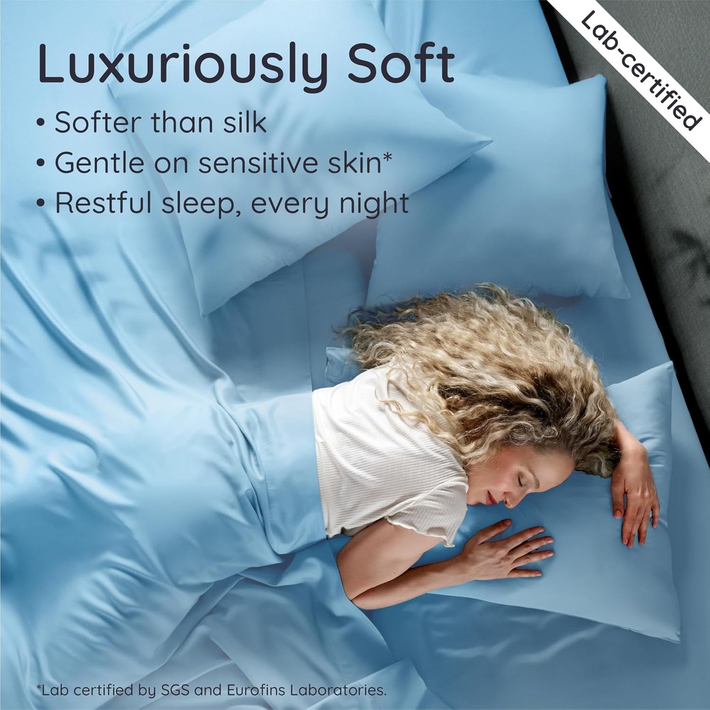 Bambaw 4pcs King Size Sheets Set – 100% Viscose Derived from Bamboo Sheets, Cooling Sheets King Size Deep Pocket Fits Up to 16'' with Elastic Corner Straps, Super Soft (Dream Blue)