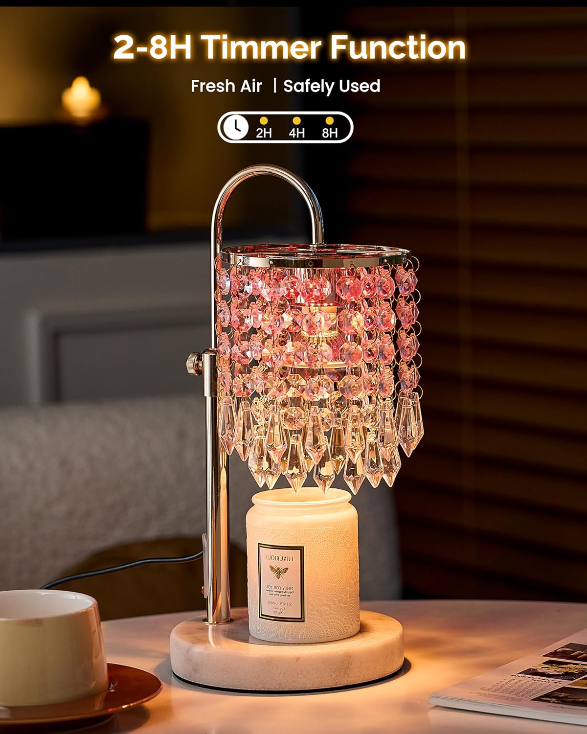 Candle Warmer Lamp with Timer Dimmer and 3 Bulbs, Lamp Candle Warmer with Marble Base,Wax Melt Warmer for Jar Candles, Birthday Gifts for Women Mom, House Warming Gifts New Home Decor