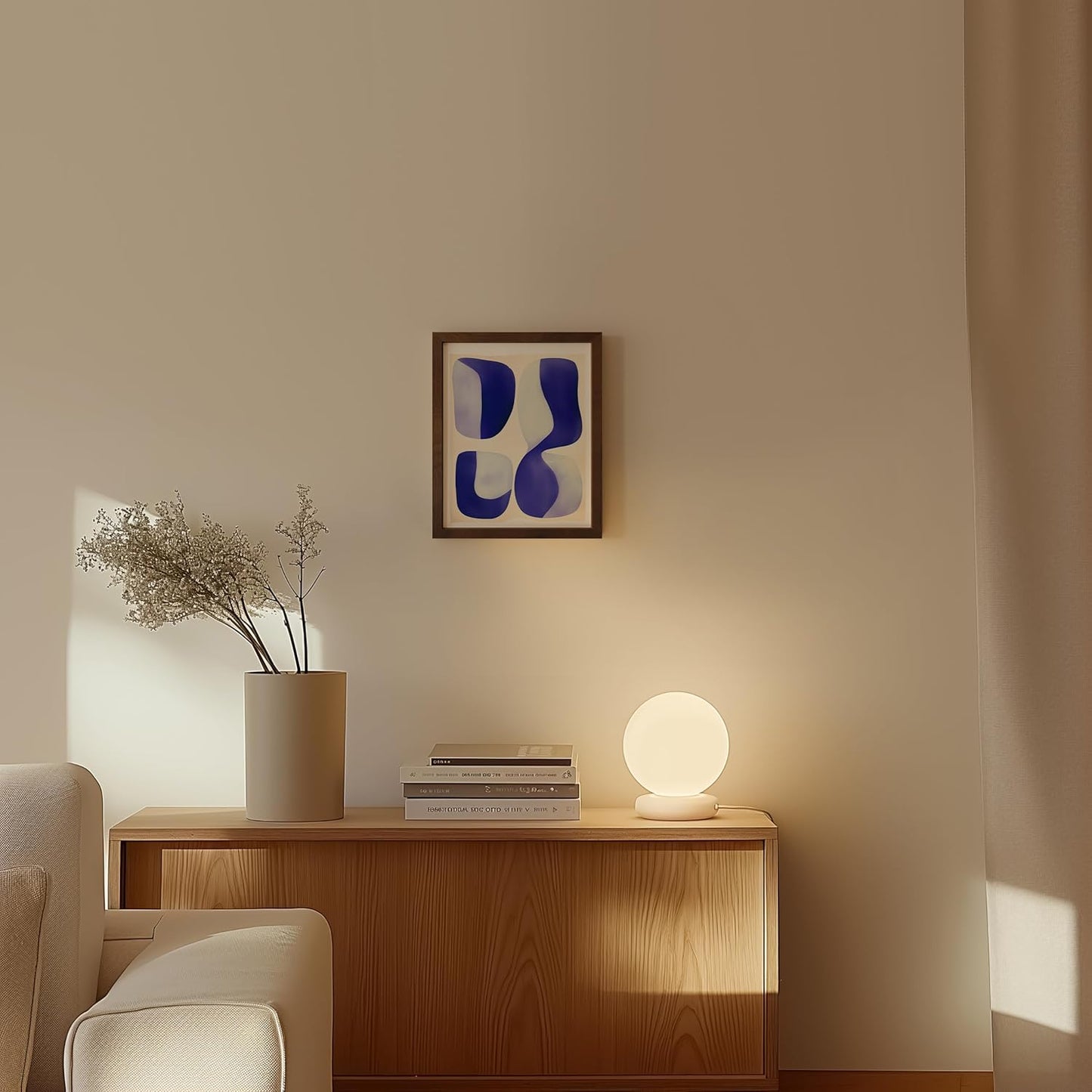 HAUS AND HUES Modern Abstract Wall Art - Blue and Green Living Room Art, Modern Artwork for Walls, Minimalist Picture for Living Room(Blue Tribal Shapes 2, Walnut Frame, 8x10)