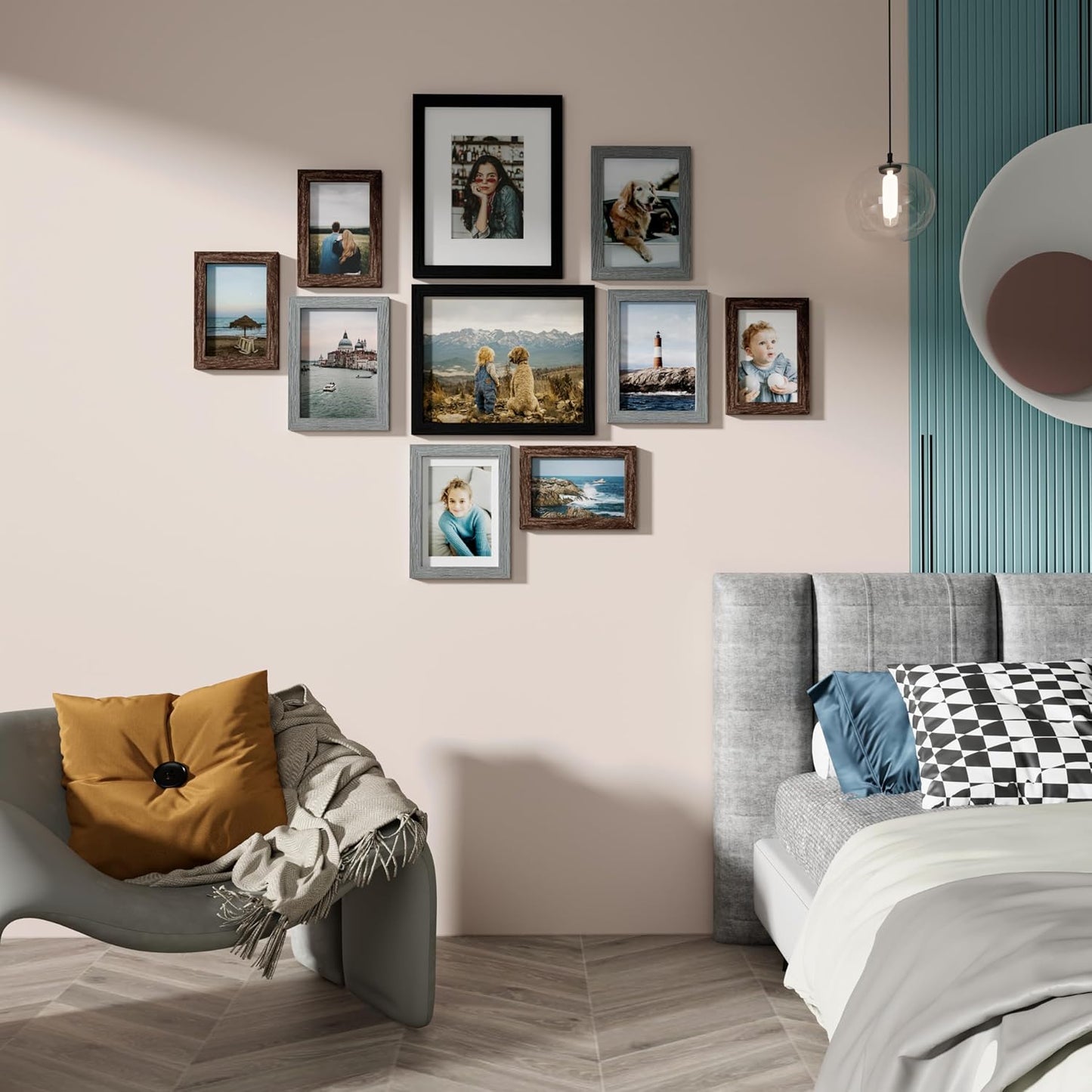 Vittanly Picture Frames Set of 10, Picture Frames Collage Wall Decor with Two 8x10, Four 5x7, and Four 4x6 Photo Frames, Gallery Wall Frame Set for Wall or Tabletop Display, Black&Brown&Grey