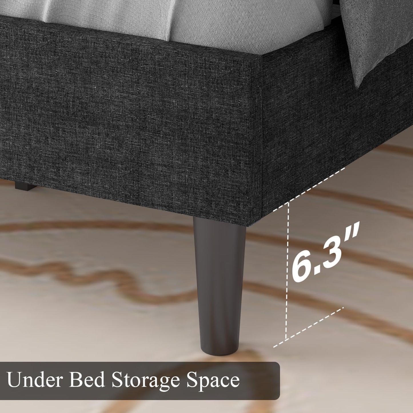 HOMBCK Full Size Bed Frame with Headboard, Linen Fabric Upholstered Bed, Grey Bed Frame with Wood Slats, Button Tufted, No Box Spring Needed, Dark Grey