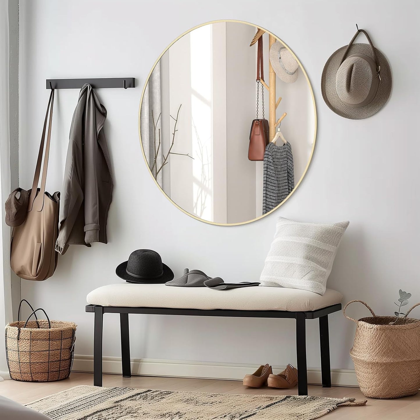 WallBeyond 32 inch Round Mirror Gold Large Circle Wall Mirror for Bathroom with Metal Framed, Round Wall Mirror for Wall Decor, Vanity, Entryway Living Room