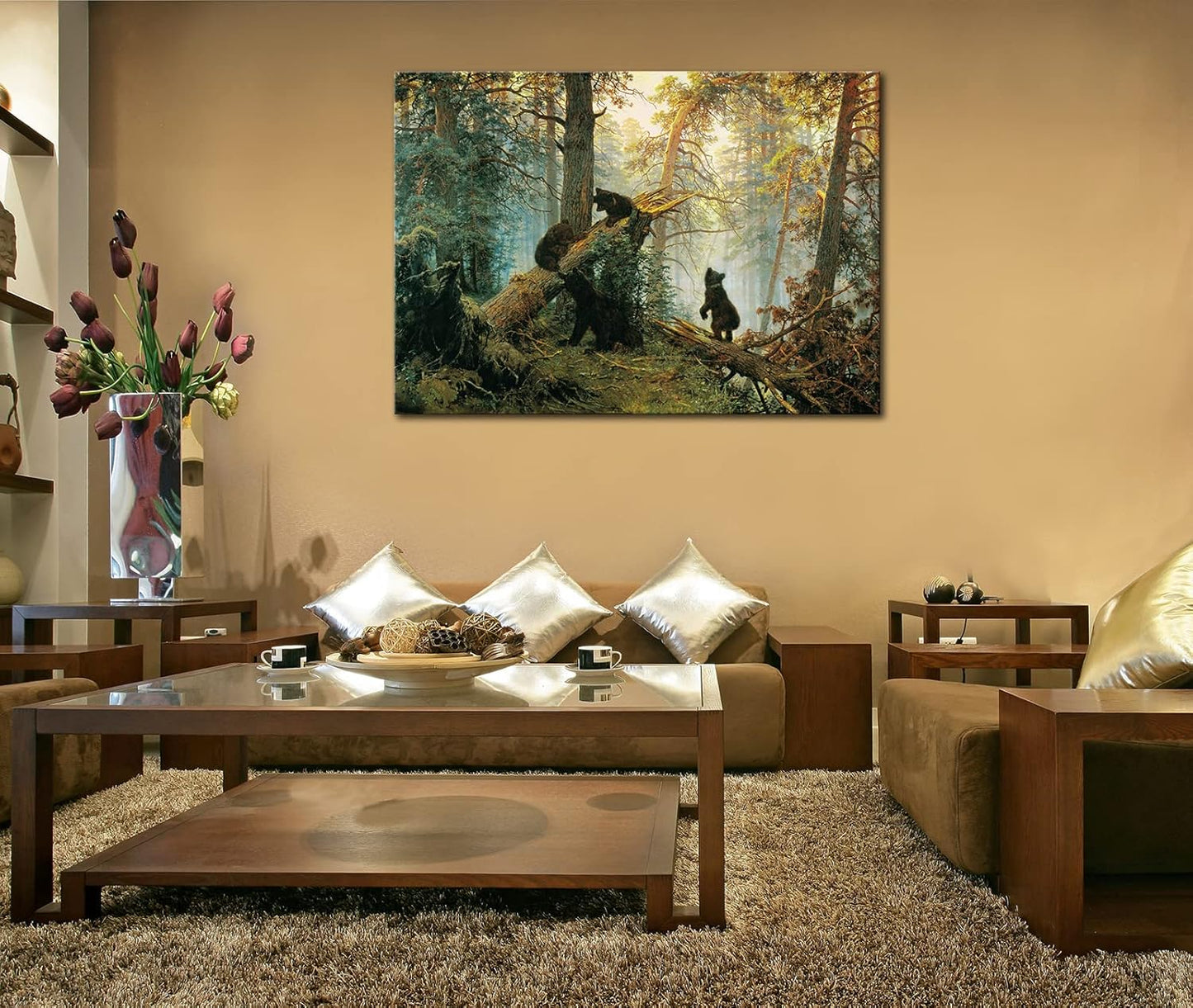 msspart Black Bears in Forest Painting Canvas Wall Art Decor, Ivan Shishkin Artwork Pictures Print for Living Room Bedroom Office Decoration 24"x36"