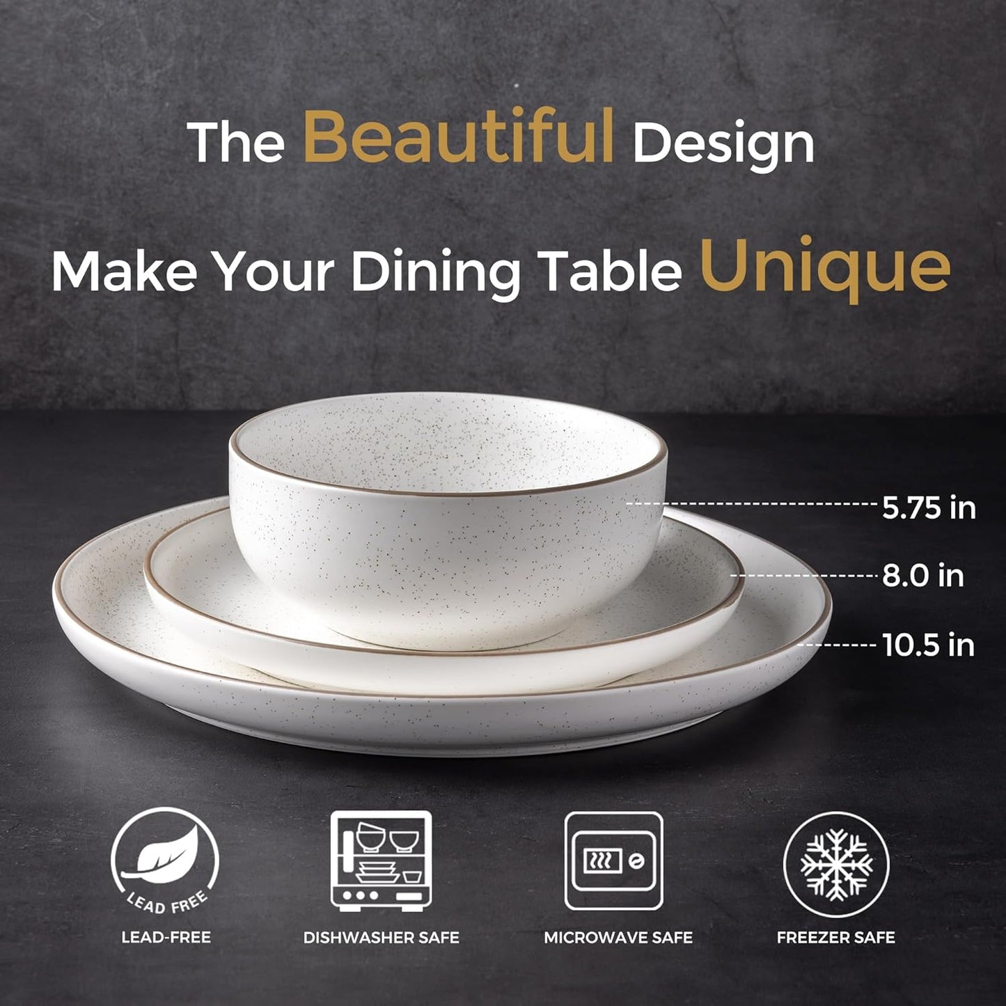 GBHOME Dinnerware Set for 4, GBHOME 12 Pieces Handmade Speckled Glaze Plates and Bowls Sets, Modern Style Scratch Resistant Stoneware Dishes Set, Dishwasher & Microwave Safe