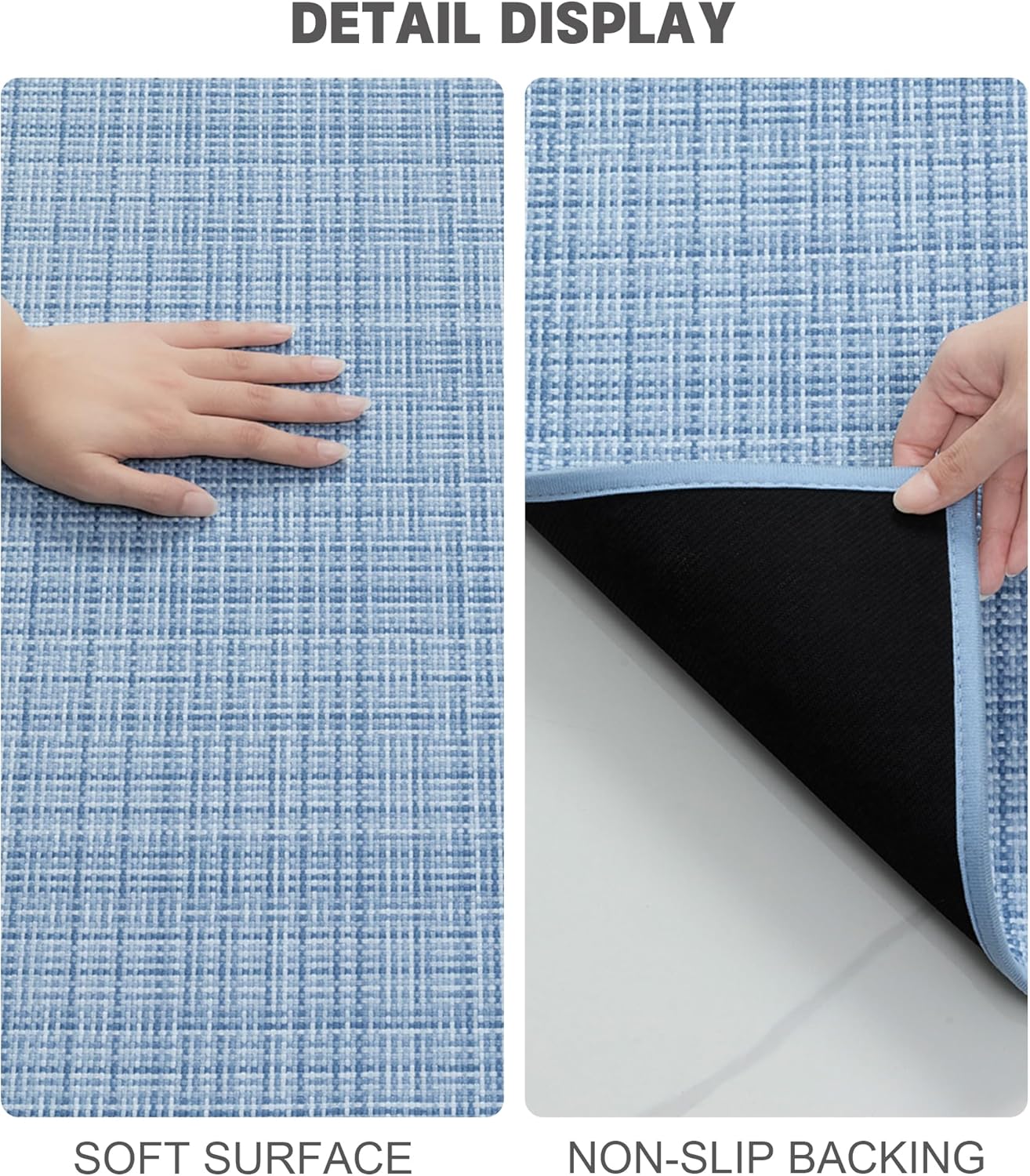 YIHOUSE Bathroom Rugs Sets 2 Pieces, Blue Ultra Thin Bath Mats Fit Under Door, Absorbent Quickly Dry Rubber Backing Braided Bath Mat Set, Non Slip Washable Bath Rugs for Bathroom Floor, Blue