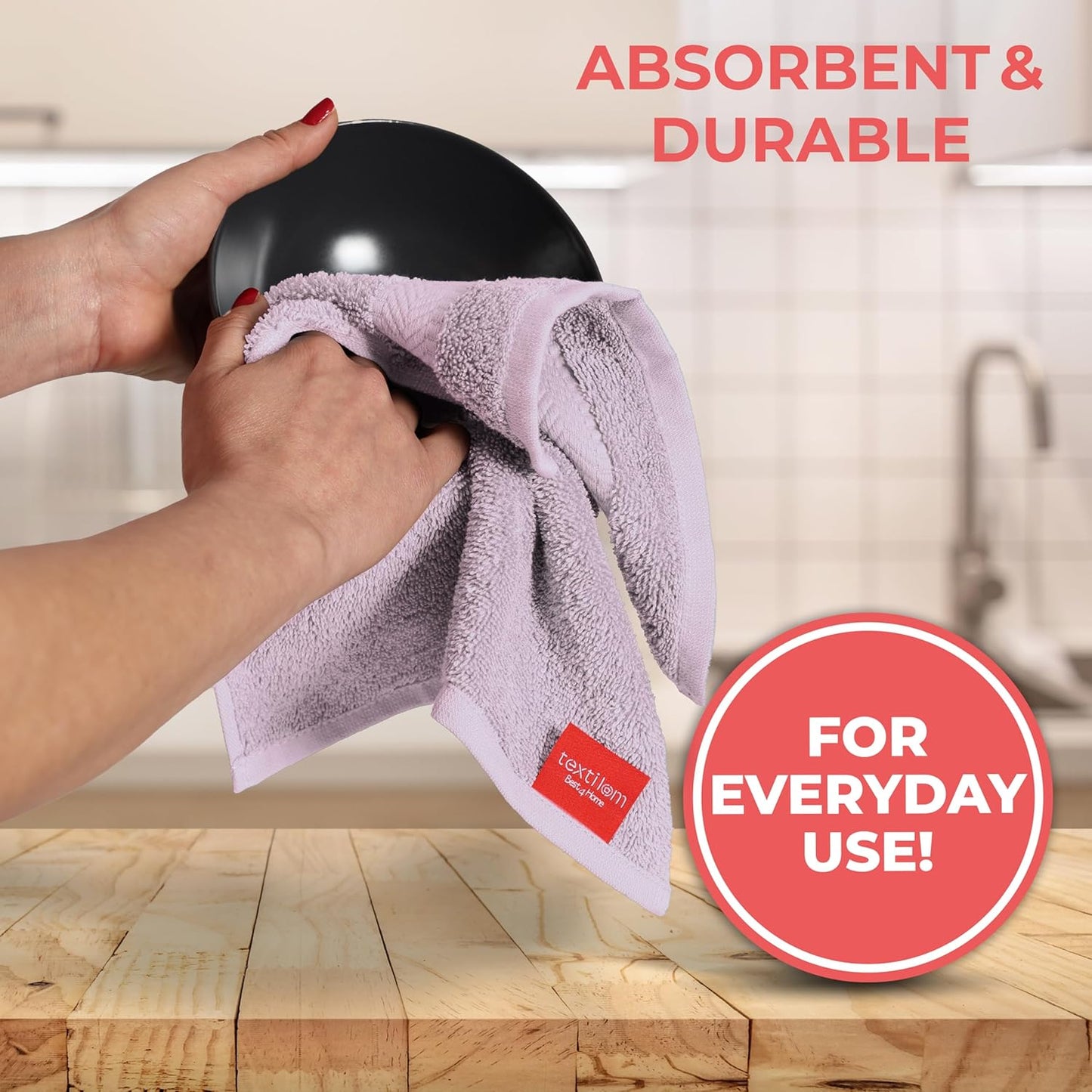 TEXTILOM Washcloths for Body and Face – Hotel and Spa Quality & Soft & Absorbent & Quick Dry Wash Cloths for Your Body – 100% Turkish Cotton Wash Clothes Towel Set of 4 (13 x 13 inches) - Lilac