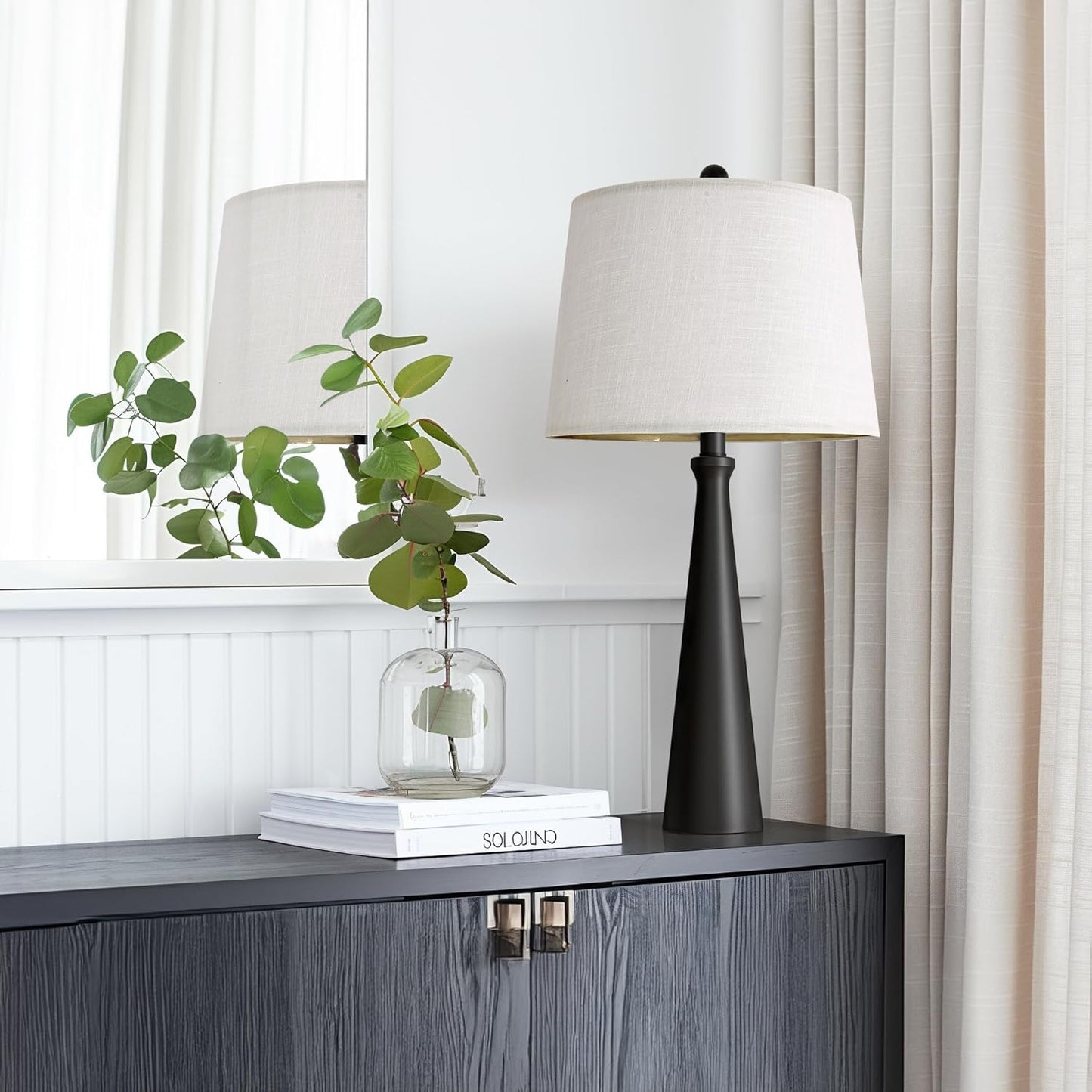 Oneach 25.75" Modern Table Lamp Set of 2, Bedside Lamps with USB Ports, Black Nightstand Lamps Set for Living Room Bedroom House Bedside Home Office Family