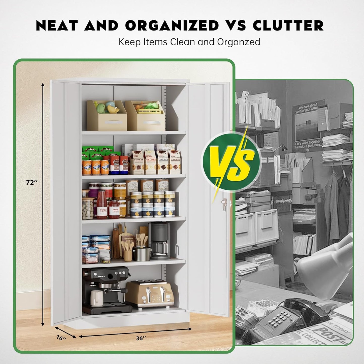 Greenvelly Metal Garage Storage Cabinet,Steel Lockable Storage Cabinet with 2 Doors and 4 Adjustable Shelves,Tall Metal Cabinet Locking File Cabinet for Office,Home, Garage, Gym, School