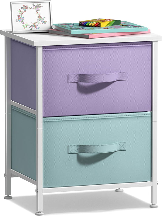 Sorbus Nightstand with 2 Drawers - Kids Bedside Furniture End Table Night Stand - Steel Frame, Wood Top & Easy Pull Fabric Bins - Dresser & Chest for Home, Bedroom Accessories, Office & College Dorm