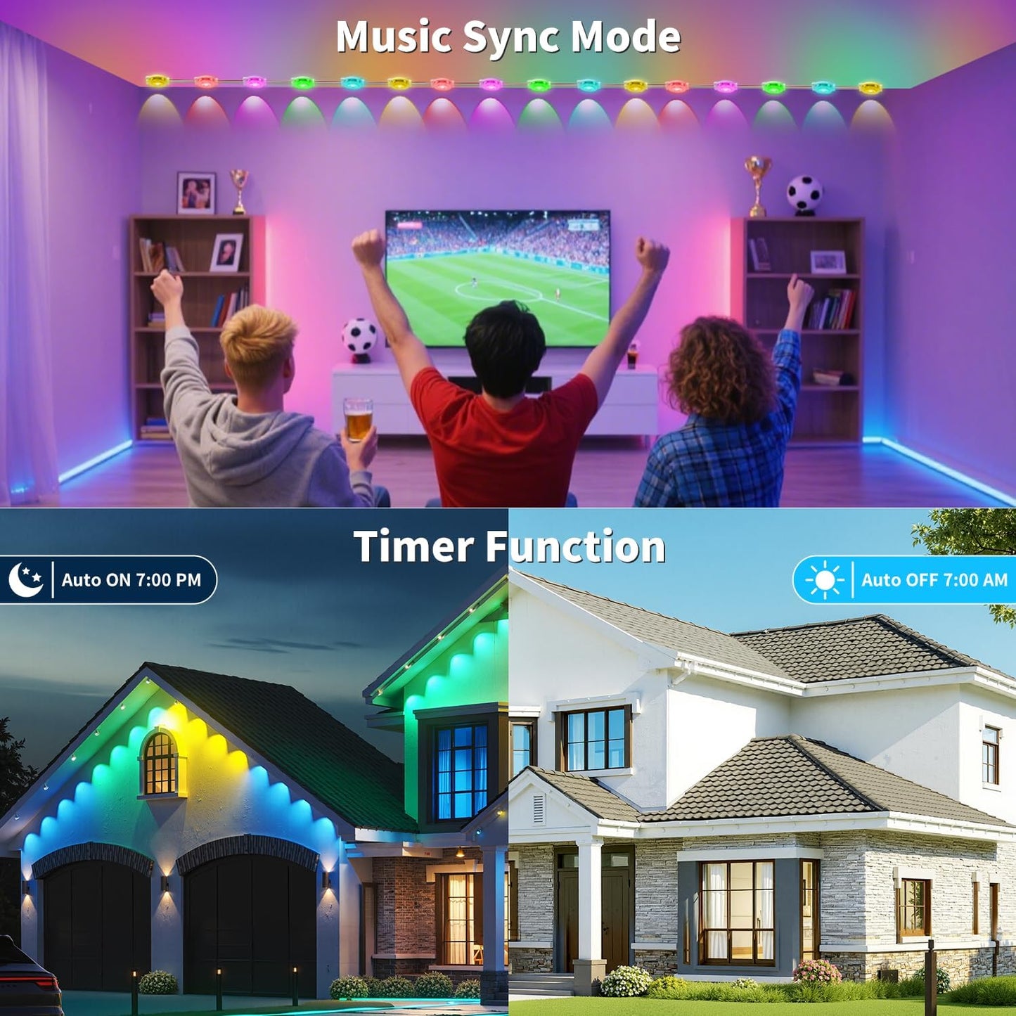 XINKAITE 500FT Permanent Outdoor Lights with 250 LEDs - Smart RGB+IC with 16 Million Colors, IP67 Waterproof, App & Remote Control, Hundreds of Modes for Holidays, Christmas & Home(2 Rolls 250FT)