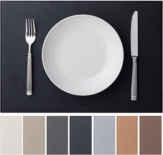 Faux Leather Placemats Set of 8 Vinyl Washable Wipeable Table Mats for Kitchen Dining Table Heat Resistant Waterproof Modern Indoor/Outdoor Placemats Non-Slip Easy Clean Place Mats (Black)