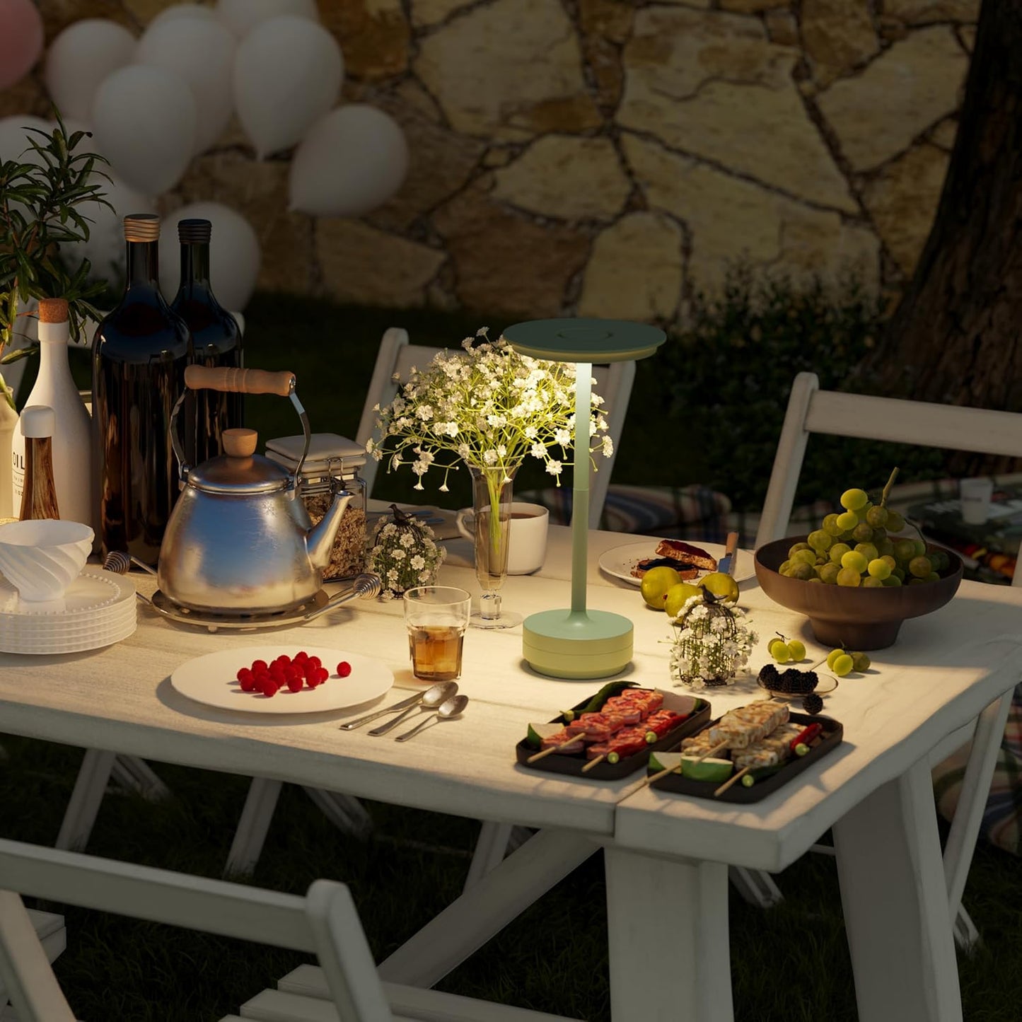 Cordless Rechargeable Table Lamps,Portable 5000mAh Battery Desk Lamp IP54 Waterproof 3 Color Stepless Dimming LED Table Light,Patio,Restaurant, Cafe, Dining Table Decor(2P Apple Green)