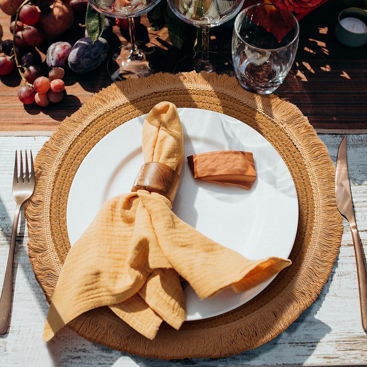 13.8 in Round Woven Placemats Set of 8, Washable Cotton Rope Place Mats for Dining Table Decor, Boho Farmhouse Rustic Table Mats Plate Chargers for Dinner Plates