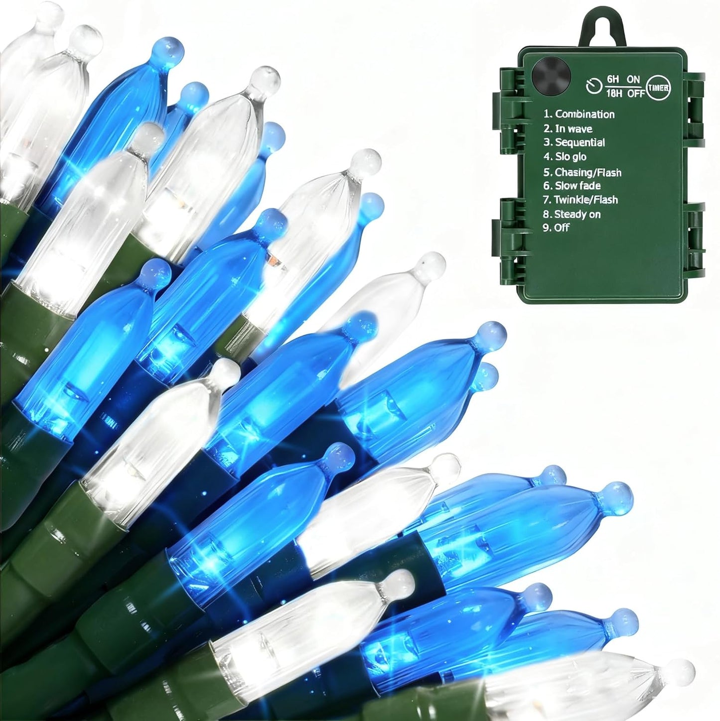 Battery Operated Christmas Lights, 2 Pack 18 FT 50 LED Each Clear Mini String Lights, 8 Modes with Timer Waterproof Tree Lights for Xmas Indoor Outdoor Holiday Home Decor, Blue and White