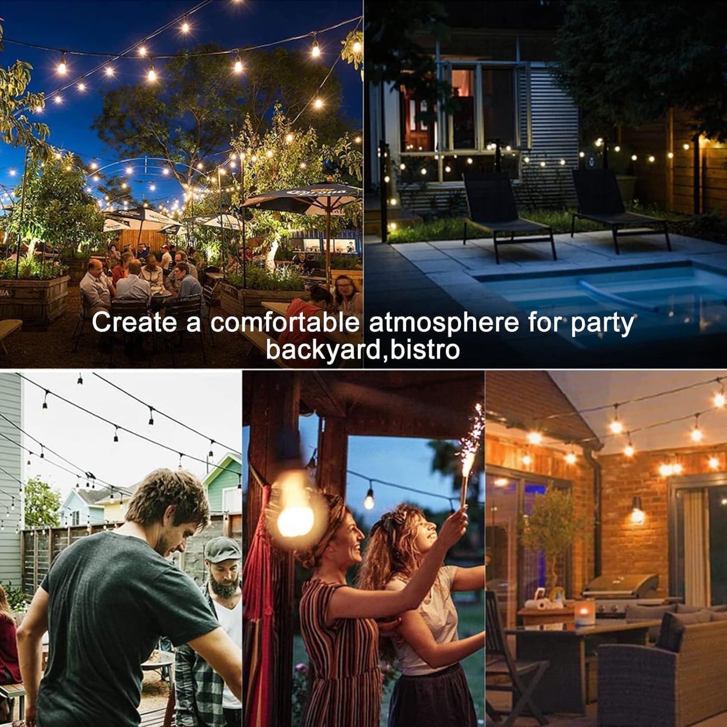 Lightdot 200FT Outdoor String Lights, LED Bistro String Lights with Shatterproof G40 Vintage Bulbs, 2200K Dimmable, Waterproof Hanging Lights for Porch, Deck, Garden, Backyard, Balcony - ETL Listed