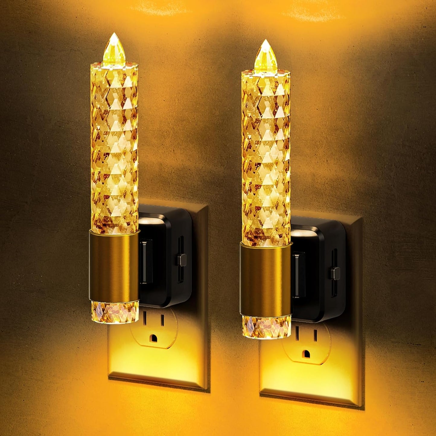 L LOHAS LED Night Light, Amber Candle Night Lights Plug into Wall,2 Pack 0-100 LM Dimmable Nightlight, Plug in Acrylic Diamond Night Light with Dusk to Dawn Sensor, for Bathroom Hallway