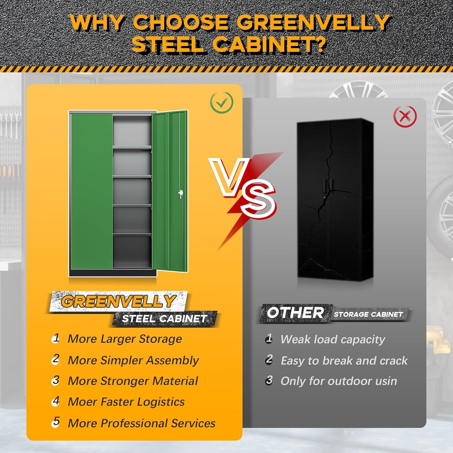 Greenvelly Metal Garage Storage Cabinet with 2 Doors and 4 Adjustable Shelves, 72" HLockable Storage Cabinet,Tall Metal Cabinet Locking File Cabinet for Office,Home, Garage, Gym, School