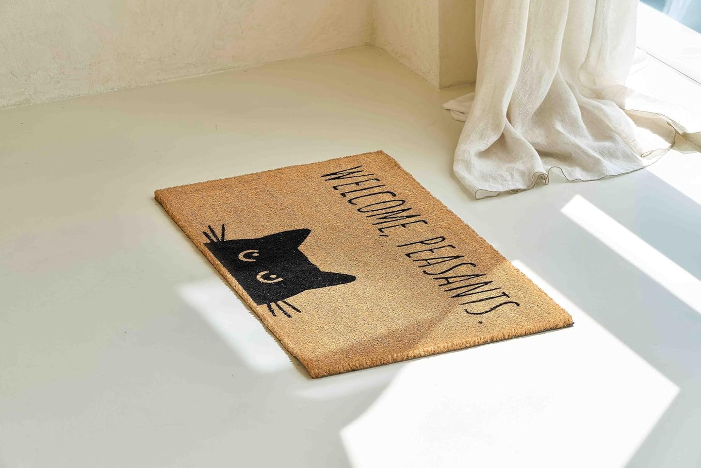 KANKUN Coco Coir Door Mat with Heavy Duty Backing, Welcome Doormat (17" x 30"), Doormat Entrance (Welcome Cat)