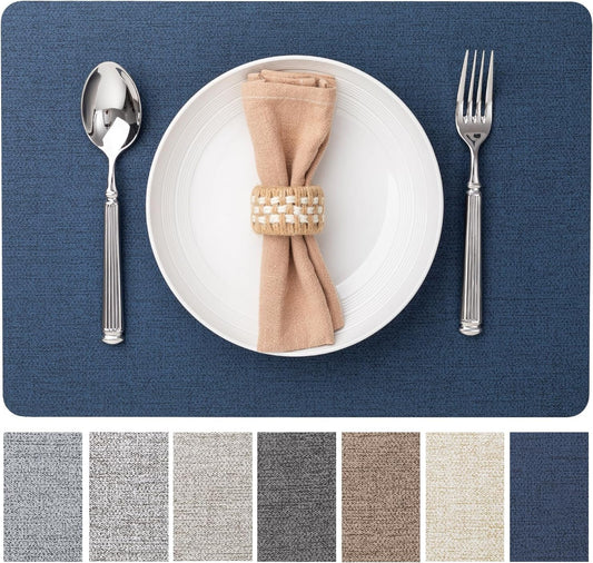 Faux Leather Placemats Set of 6 Vinyl Washable Wipeable Table Mats for Kitchen Dining Table Heat Resistant Waterproof Modern Indoor/Outdoor Placemats Non-Slip Easy Clean Place Mats (Navy)