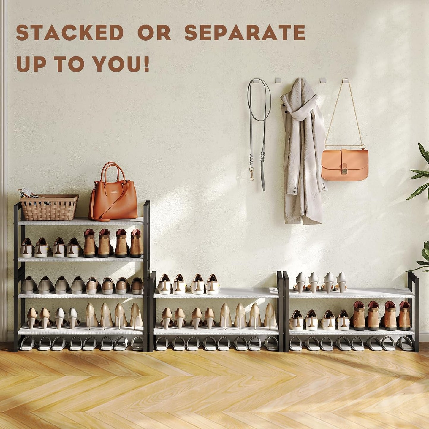 2-Tier Shoe Organizer Rack, Adjustable Non-Woven Fabric & Metal, Sturdy Shoe Shelf for Closet, Entryway & Bedroom