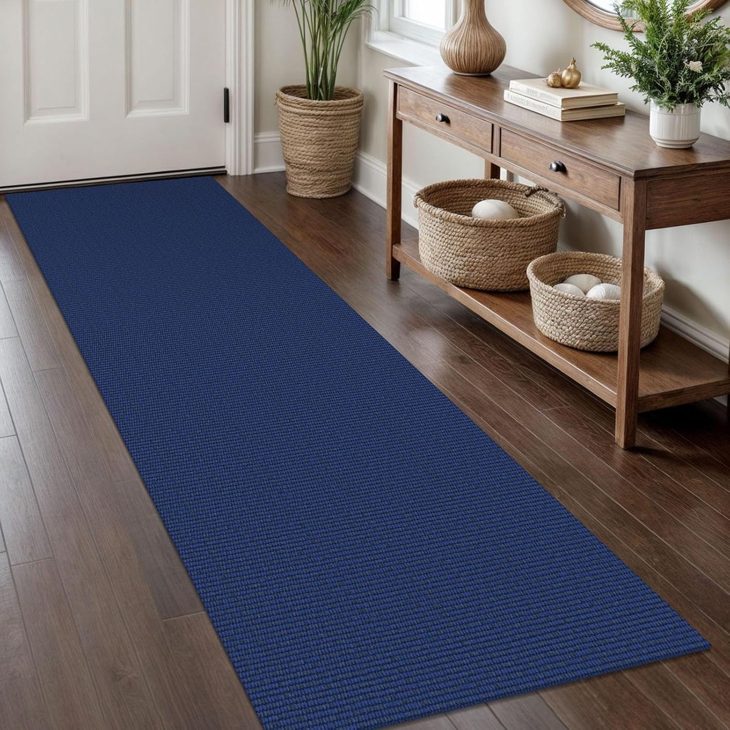 KOZYFLY Washable Runner Rug 2x8 Ft Runners for Hallways Kitchen Runner Rugs with Rubber Backing Braided Cotton Entryway Runner Indoor, Carpet Runners for Hallway Entryway Bedroom, Royal Blue