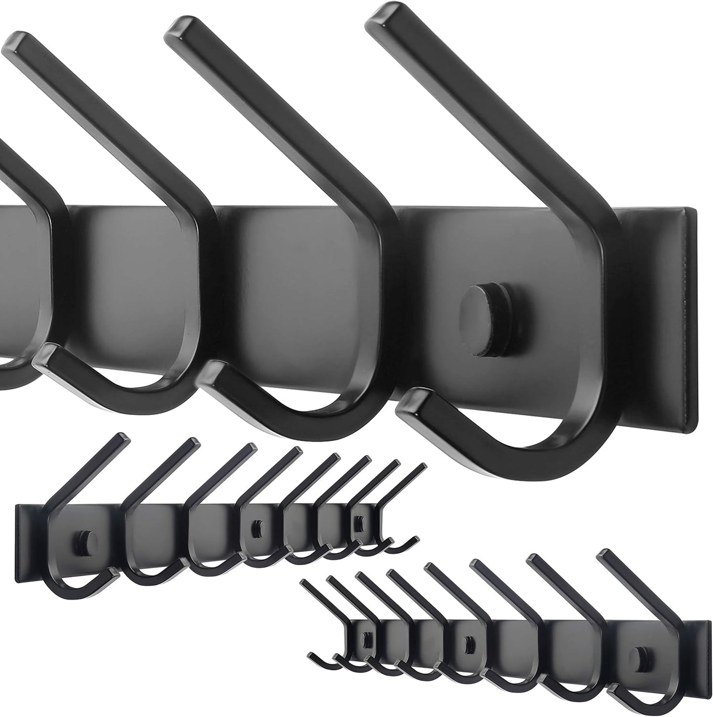 WEBI Coat Rack Wall Mounted,8 Hooks for Hanging Coats,Hook Rack Hook Rail Coat Hanger Wall Mount for Backpack,Clothes,Jacket,Black,2 Packs