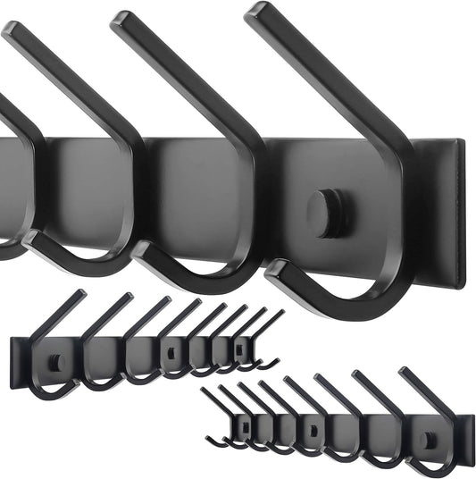 WEBI Coat Rack Wall Mounted,8 Hooks for Hanging Coats,Hook Rack Hook Rail Coat Hanger Wall Mount for Backpack,Clothes,Jacket,Black,2 Packs