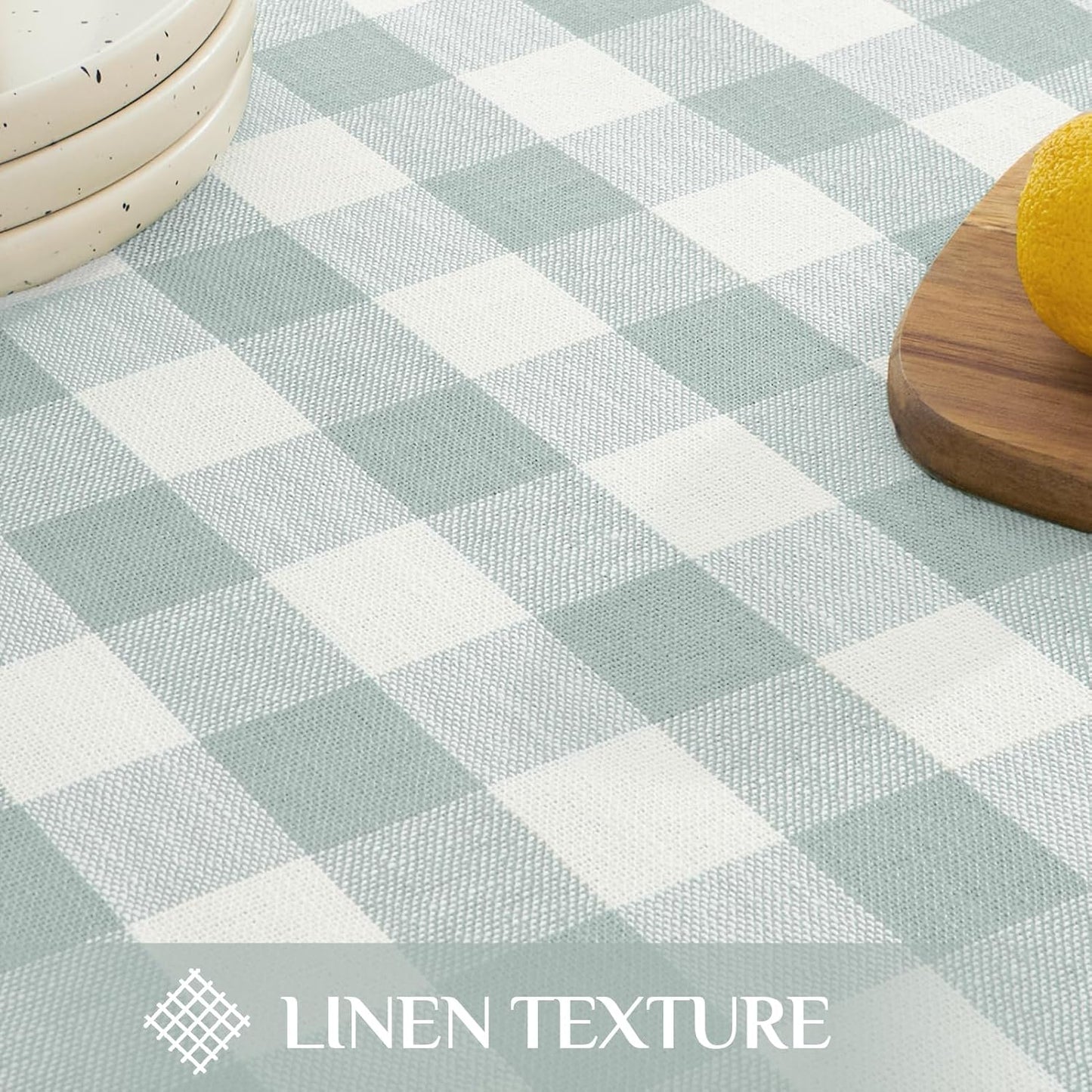 Softalker Checkered Tablecloth Rectangle, Heavy Weight Linen Gingham Outdoor Table Cloth with Tassel, Washable Wrinkle Free Buffalo Plaid Table Cover for Dining/Party/Home - 55 x 84 Inch, Aqua