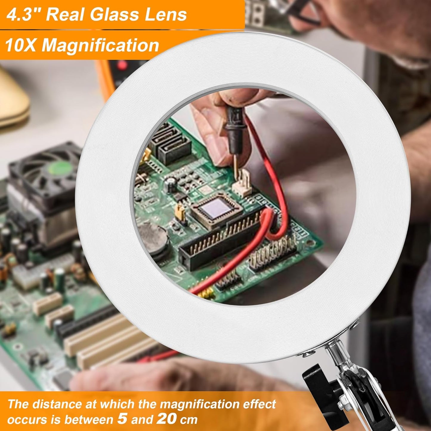 10X Magnifying Glass with Light and Clamp, 2-in-1 LED Magnifier Desk Lamp, 3 Color Modes 10 Level Dimmable, Hands-Free Lighted Magnifier for Craft Repair Nail Reading Close Works (White, Clamp)