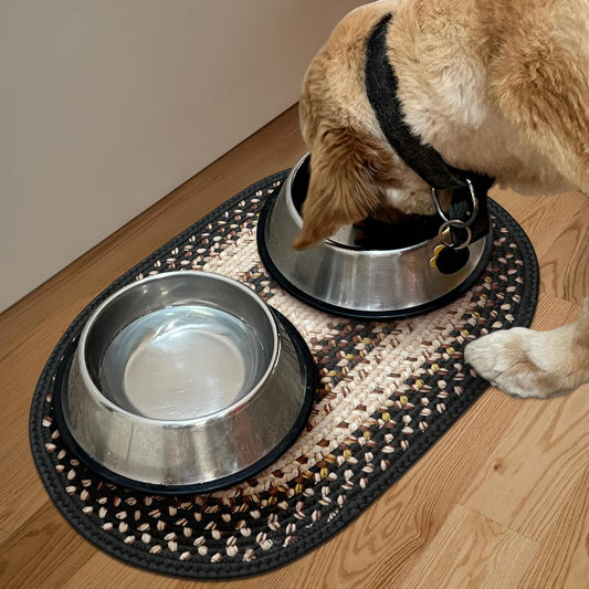 Homespice Black Mist Waterproof Dog Mat for Food and Water 16x24 Oval - Super Absorbent Food Mat for Pet Bowls