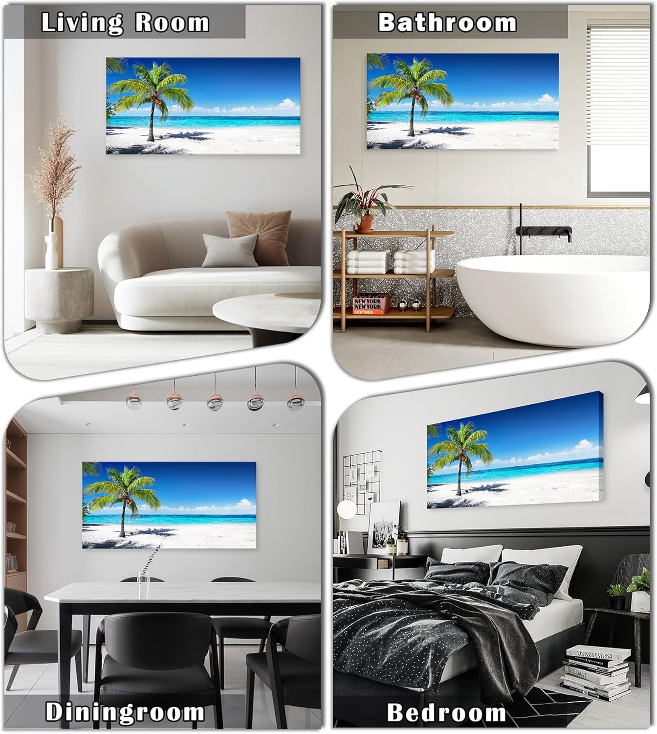 Baisuart-S03998 Large Canvas Wall Art Summer Ocean Waves Prints Coconut Trees on Sands Beach Seascape Painting Sea Nature Pictures Framed for Living Room Home Office Wall Decor Artwork