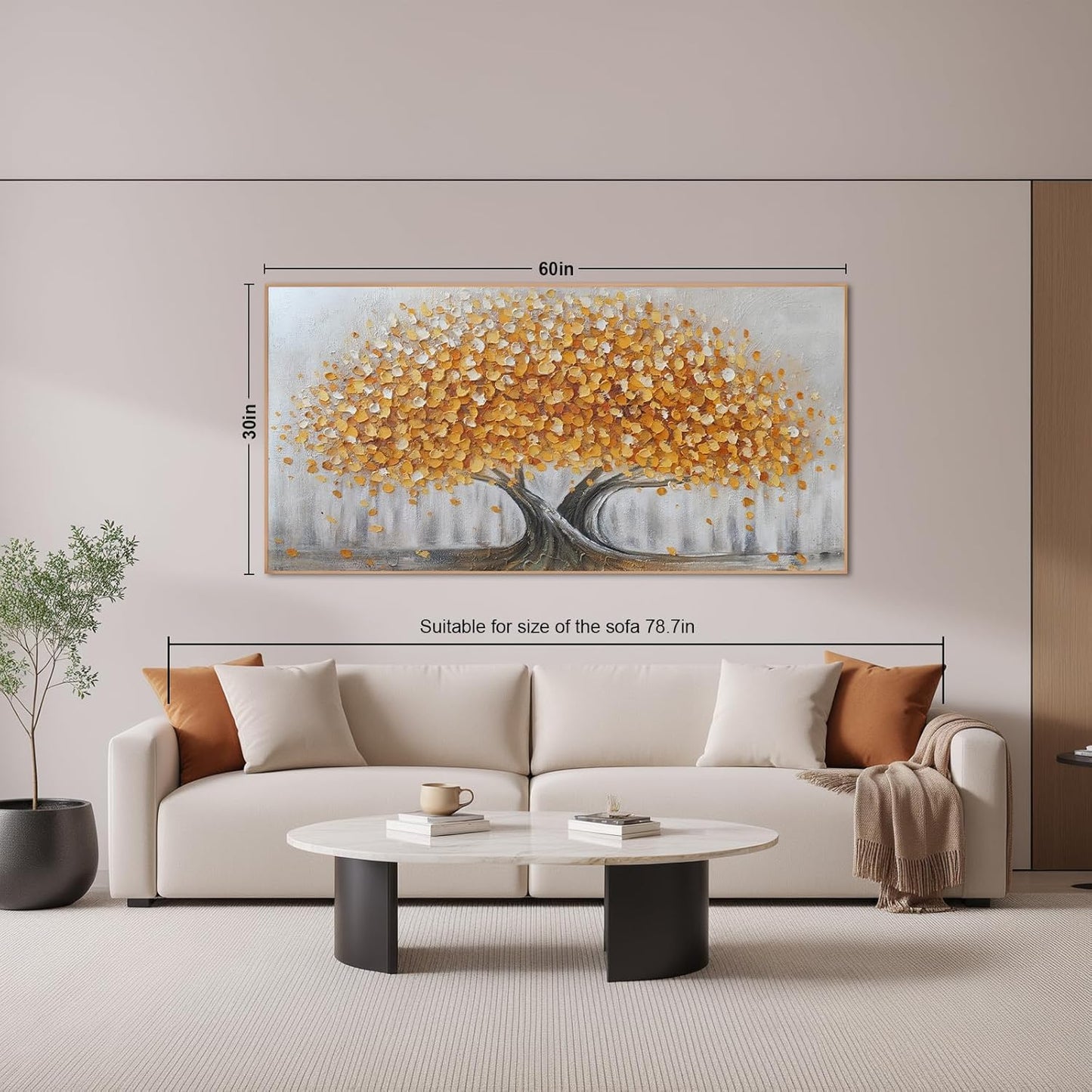 Gold Tree of Life Canvas Wall Art, Modern Abstract Textured Painting, Large Framed Panoramic Landscape Artwork for Living Room, Bedroom, Office, Home Decor 60"x30"