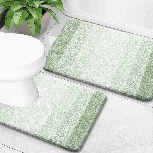 OLANLY Bathroom Rug Set 2 Piece, Soft Absorbent Microfiber Bath Mats and U-Shaped Contour Toilet Rug, Non-Slip, Machine Wash Dry, Plush Shaggy Bath Mats for Bathroom (24"x16"+24"x20", Sage Green)