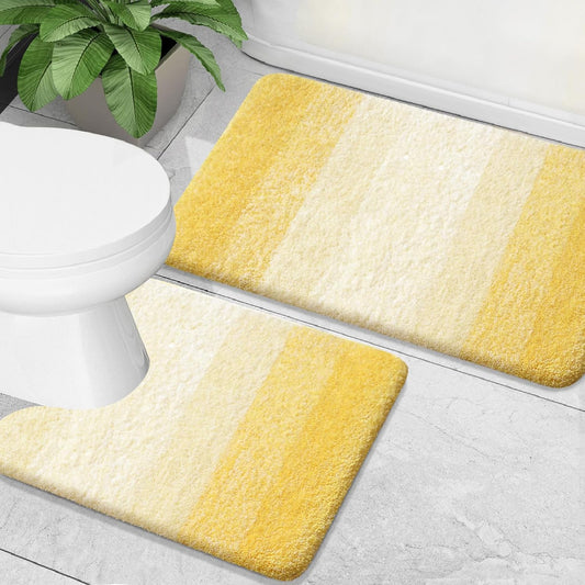 OLANLY Bathroom Rug Set 2 Piece, Soft Absorbent Microfiber Bath Mats and U-Shaped Contour Toilet Rug, Non-Slip, Machine Wash Dry, Plush Shaggy Bath Mats for Bathroom (30"x20"+24"x20", Yellow)