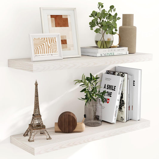 Fun Memories 36x9.3 Floating Shelves for Wall, Wood Floating Shelf 36 Inch Long, Large Deep Wall Shelves for Home Decor & Storage, Rustic Deep Shelf for Living Room, Bedroom, Kitchen, Brich Color