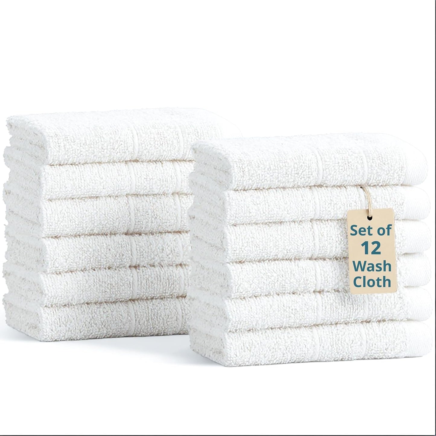 Casa Platino 100% Cotton Washcloths 12 Pack - Spa & Salon Quality Face Towels - Ring Spun, Soft & Absorbent Wash Cloth Rags for Body, Beauty, Home, Gym - Fingertip Towels - 13"x13", White Washcloths