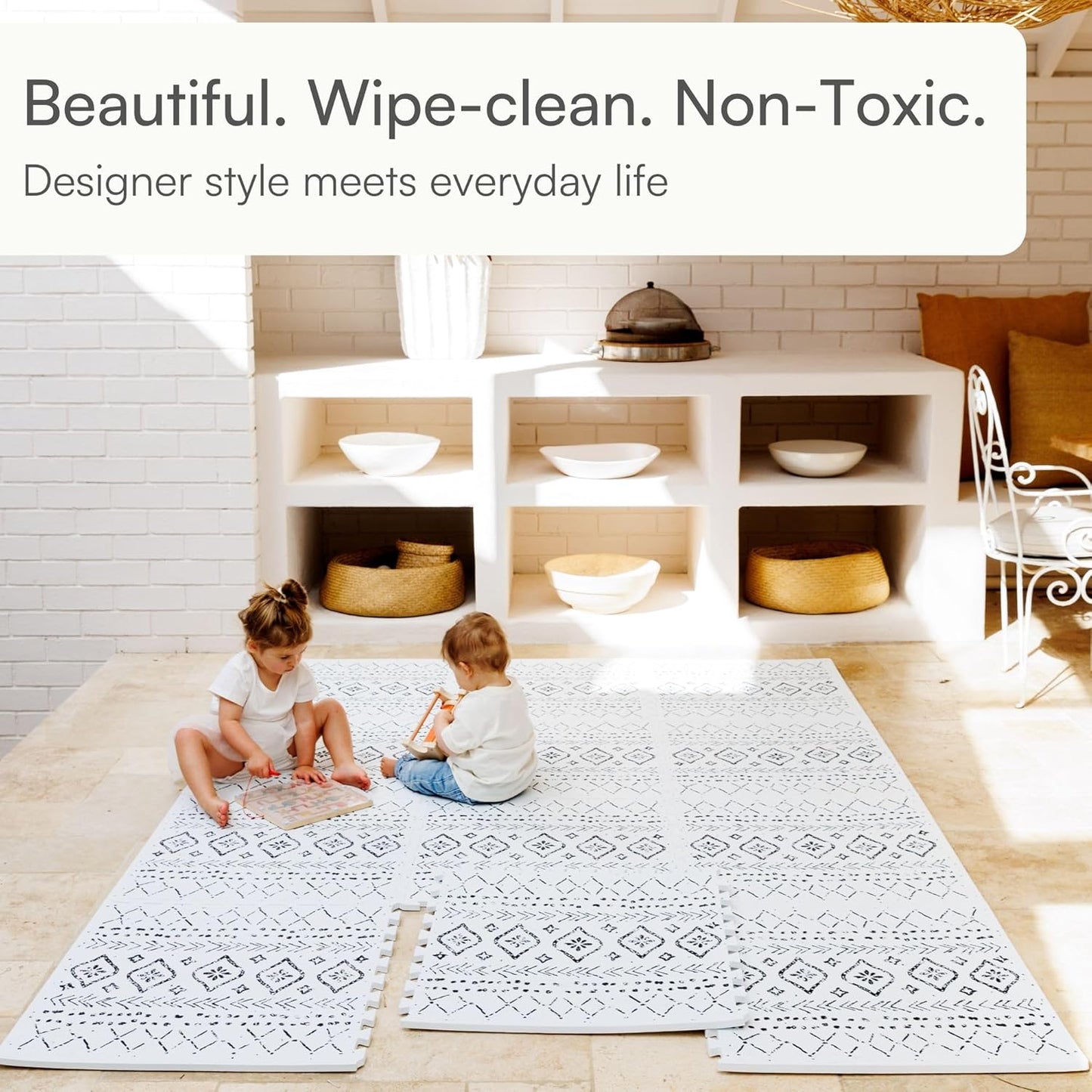 Lillefolk Baby Play Mat for Floor – 6x8ft Boho | Soft Non Toxic Premium EVA Foam Tiles for Tummy Time, Crawling & Playroom – Waterproof Interlocking Floor Mat for Babies & Toddlers (12 Tiles)