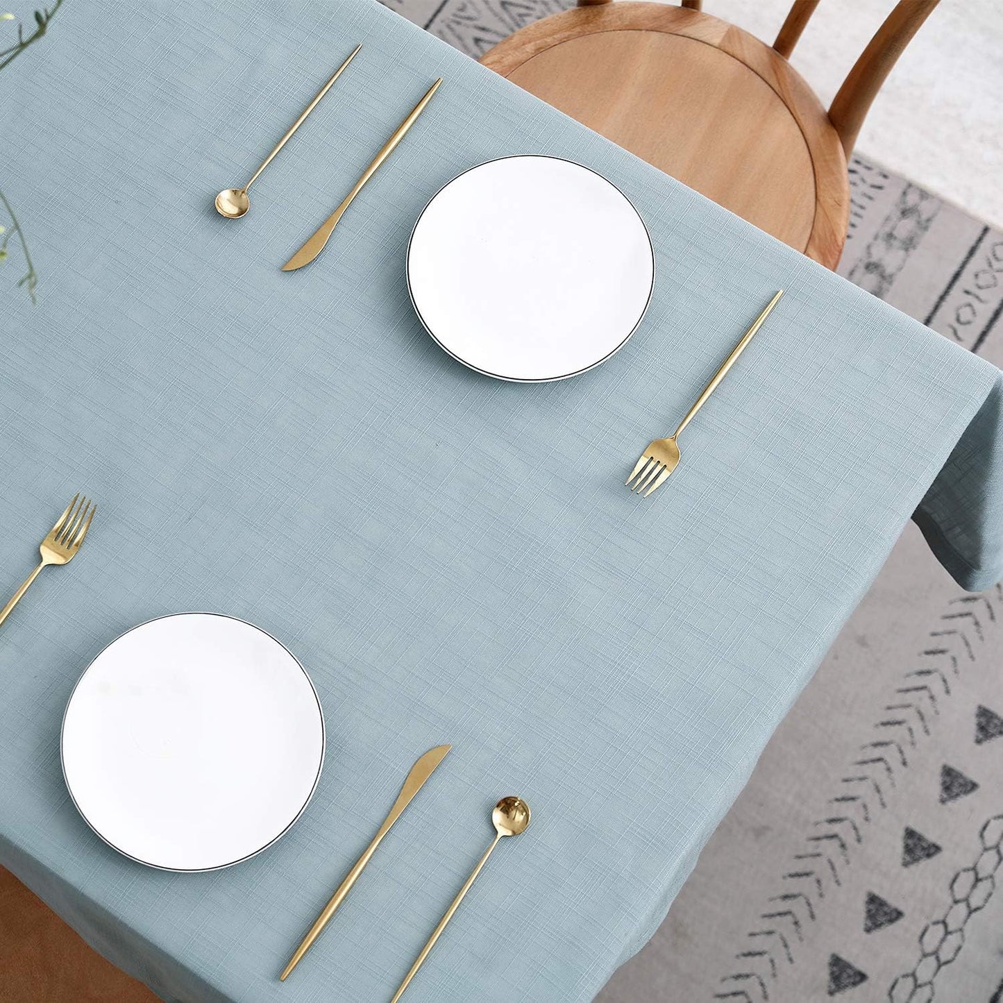 maxmill Lux Faux Linen Table Cloth with Slubby Texture Wrinkle Resistant Anti-Shrink Soft Tablecloth for Kitchen Dining Tabletop for Banquet Parties Event Dinner Rectangle 52 x 70 Inch Slate Blue