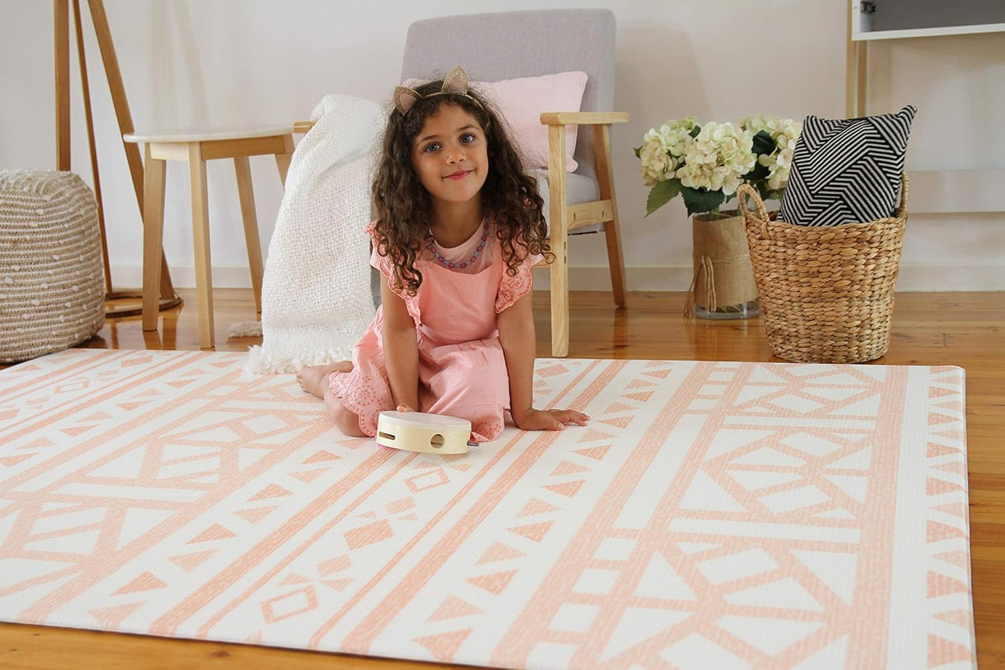 Cushmat Stylish Reversible Foam Play Mat (Large, Crystals - Gray Pink) - Soft, Waterproof, Durable Play mat for Infants, Babies, Toddler, Kids & Grownup - 6.5ft x 4.5ft